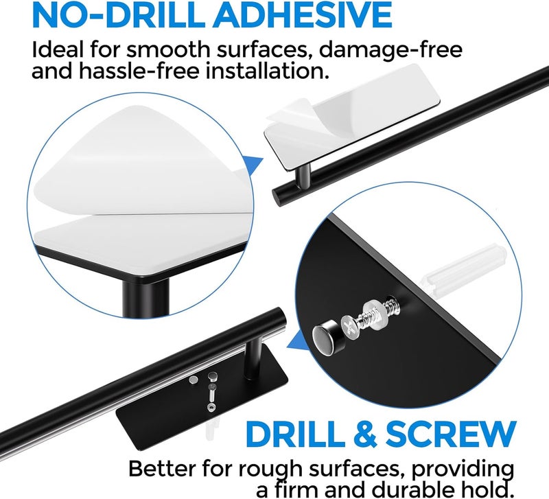 zaa Paper Towel Holder - 2 Pack Under Cabinet Paper Towel Holder, Fits Mega Paper Towel Rolls, Wall Mount Rack for Kitchen, Bathroom, RV, Adhesive or Screw Installation, Black - Image 5